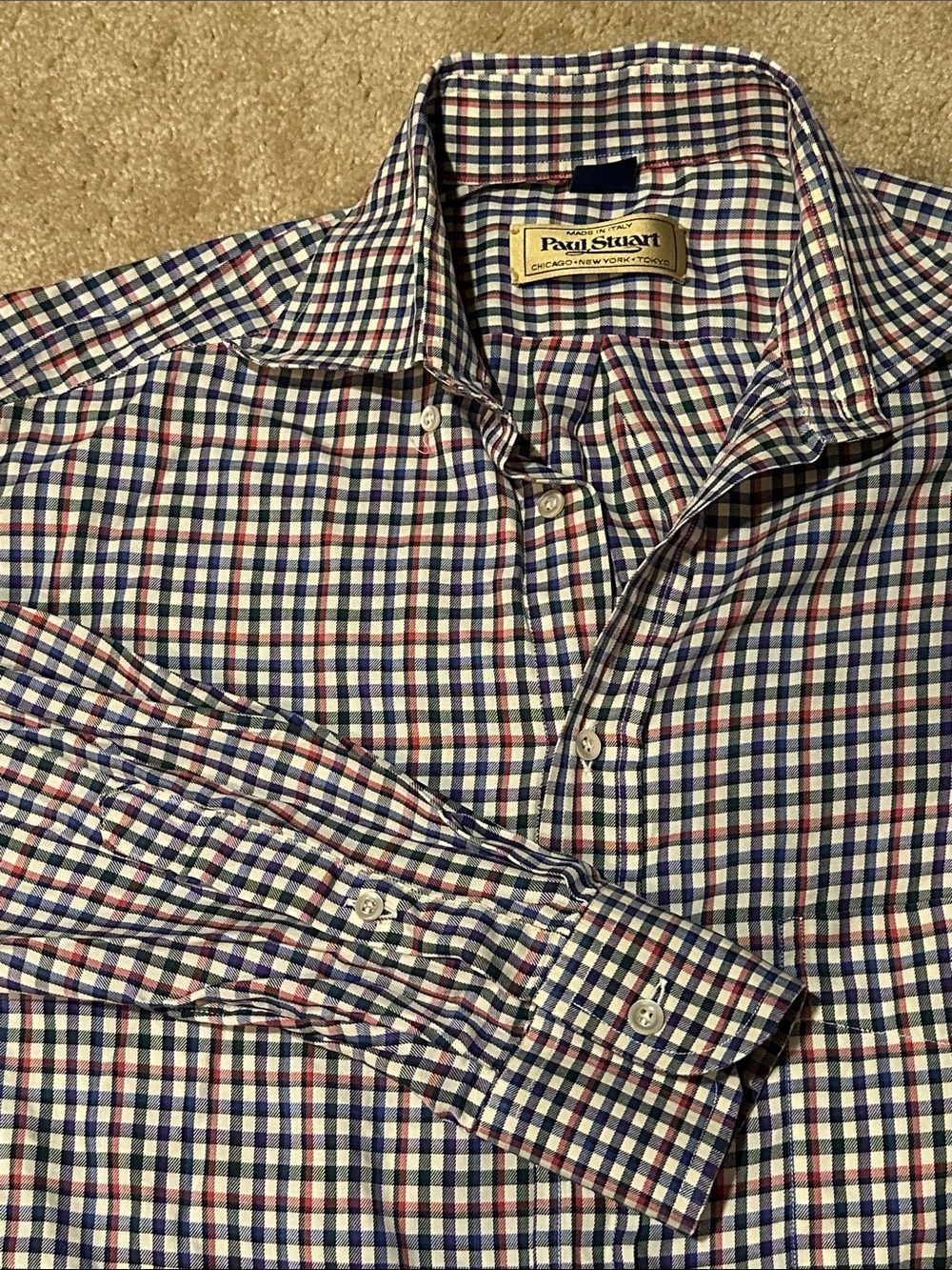 Paul Stuart Men’s Multi-Check Button-Down Shirt in Navy, Red and White